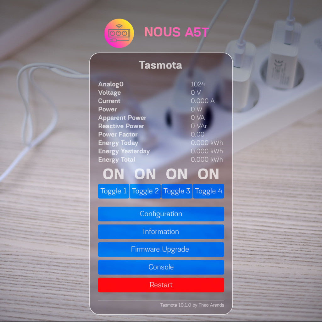 NOUS A5T smart Wi-Fi power strip (3-gang + 3 USB-A), Tasmota