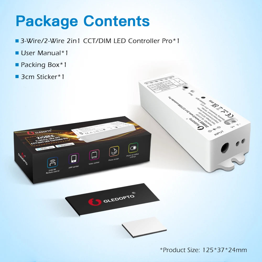 GLEDOPTO 2 Wires CCT/DIM ZigBee 3.0 Smart LED Strip Controller