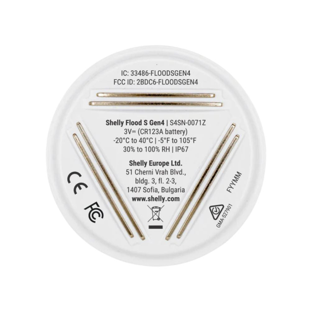 Shelly Flood S Gen4 – Pipe burst, water flow and rain sensor, Wi-Fi, Zigbee, Matter, white (S4SN-0071Z)