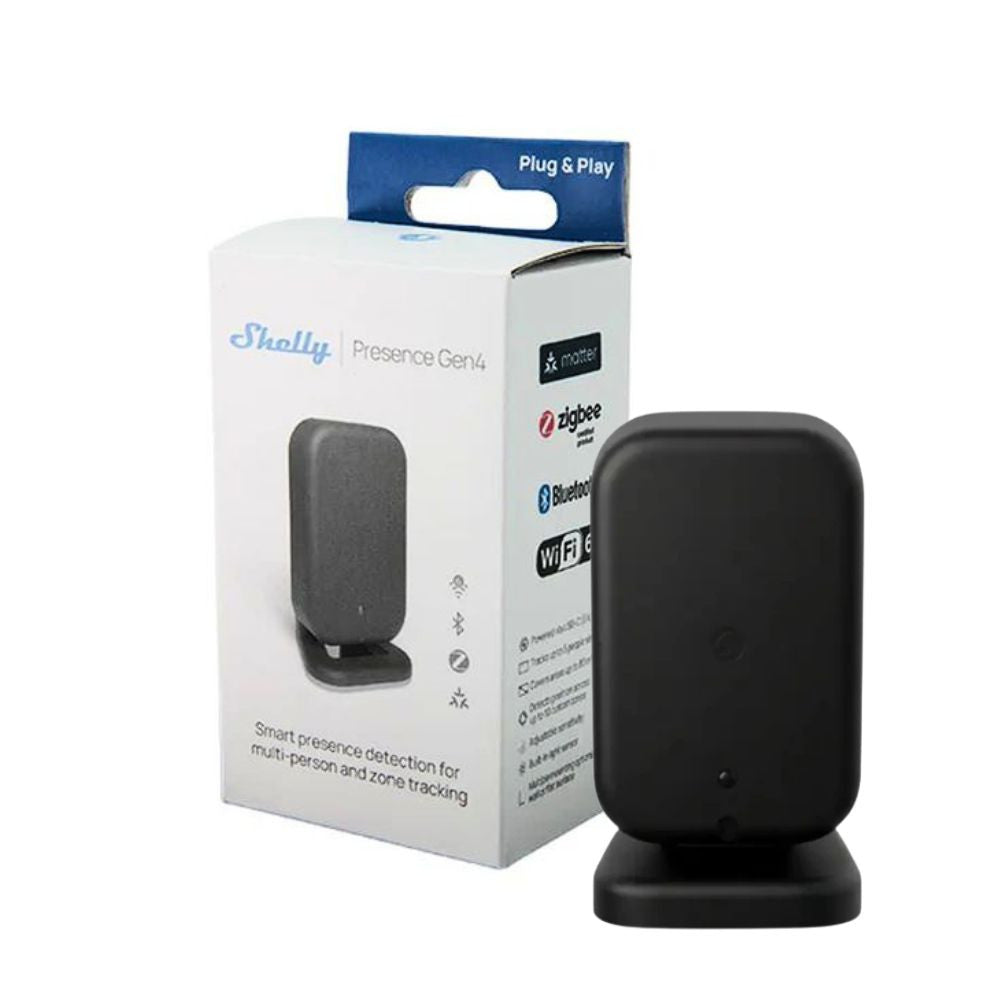 Shelly Presence Gen4 – mmWave presence and light sensor, Zigbee, Wi-Fi, Bluetooth, Matter, black