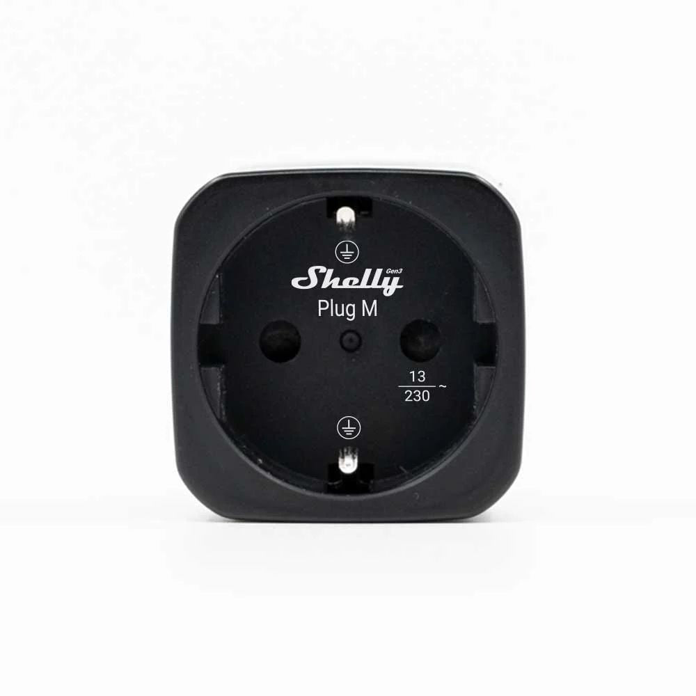 Shelly Plug M Gen3 – Wi-Fi + Bluetooth, Matter-compatible smart plug with energy monitoring, black