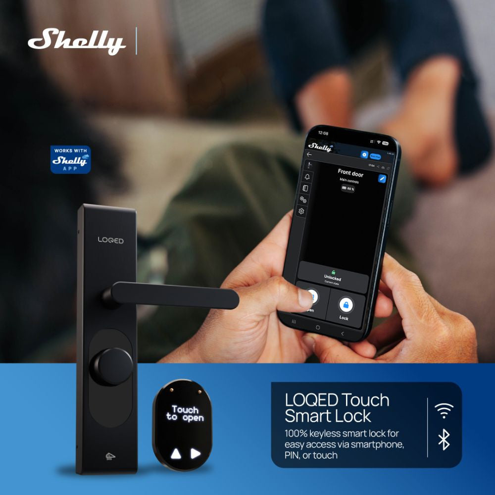 Shelly LOQED Smart Wi-Fi + Bluetooth Touch Lock, Black Edition