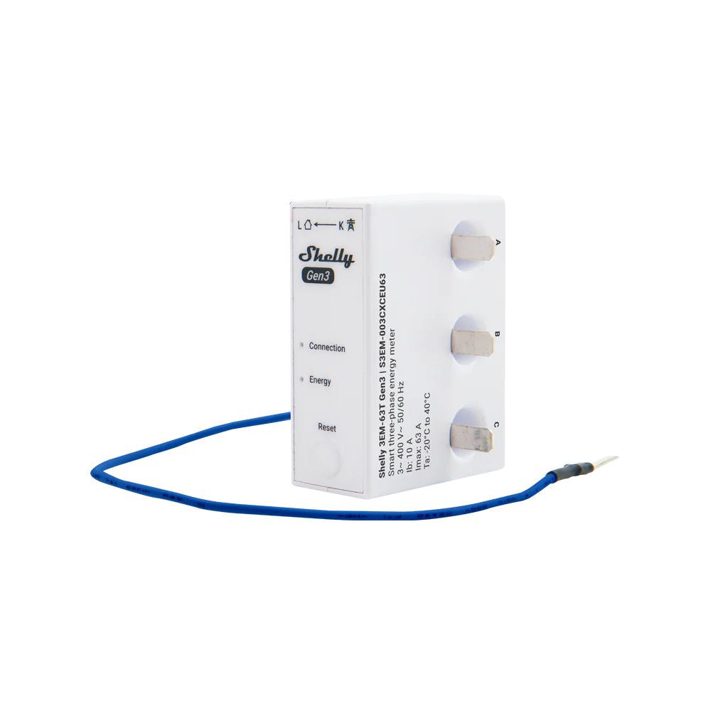 Shelly 3EM-63T Gen3 smart Wi-Fi 3-phase power meter add-on for MCB