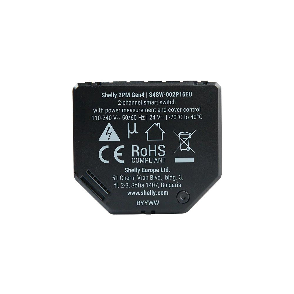 Shelly 2PM Gen4 dual channel Wi-Fi + Bluetooth / Zigbee 3.0  smart relay module with roller shutter mode