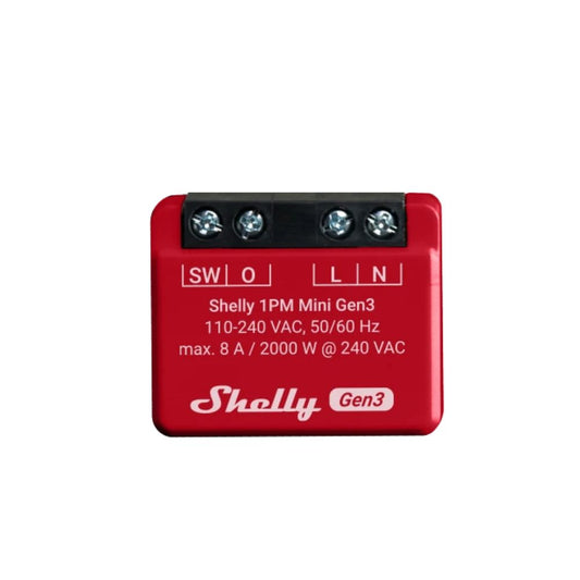 Shelly 1PM Mini GEN3, single channel WiFi smart relay switch, with power meter (8A)