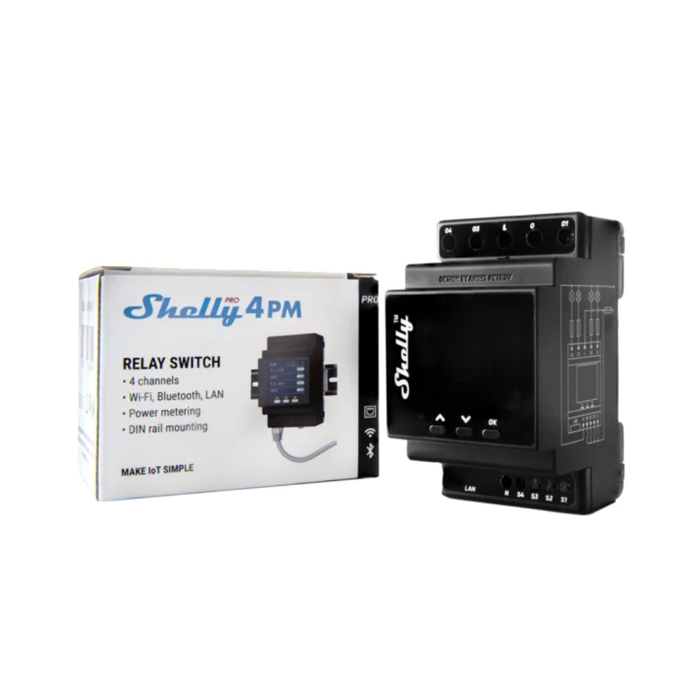 Shelly PRO 4PM WiFi + Ethernet 4-gang smart relay switch with power meter