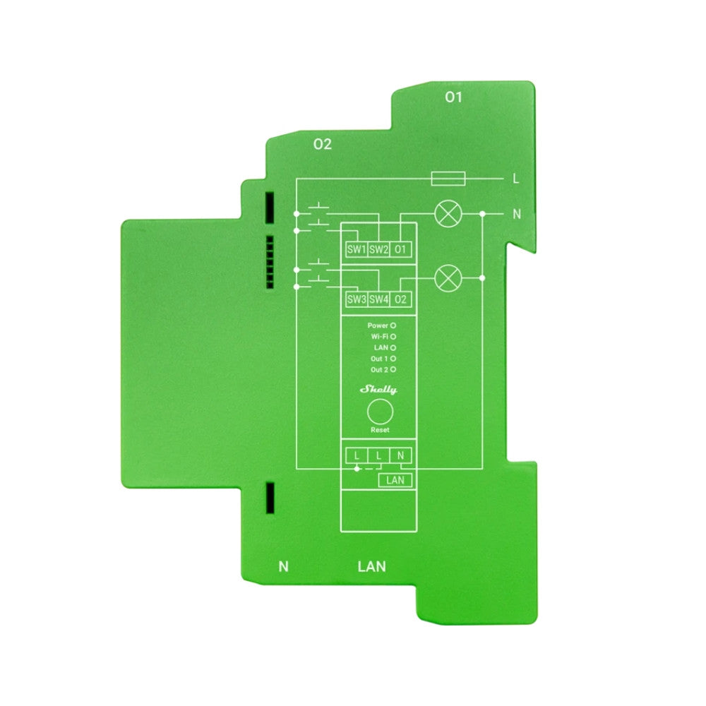 Shelly PRO Dimmer 2PM WiFi + Ethernet 1-gang smart relay switch with DIN-rail support