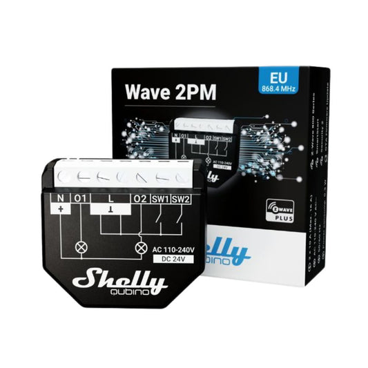 Shelly Qubino Wave 2PM smart relay with 2-gang, power meter, with Z-Wave protocol