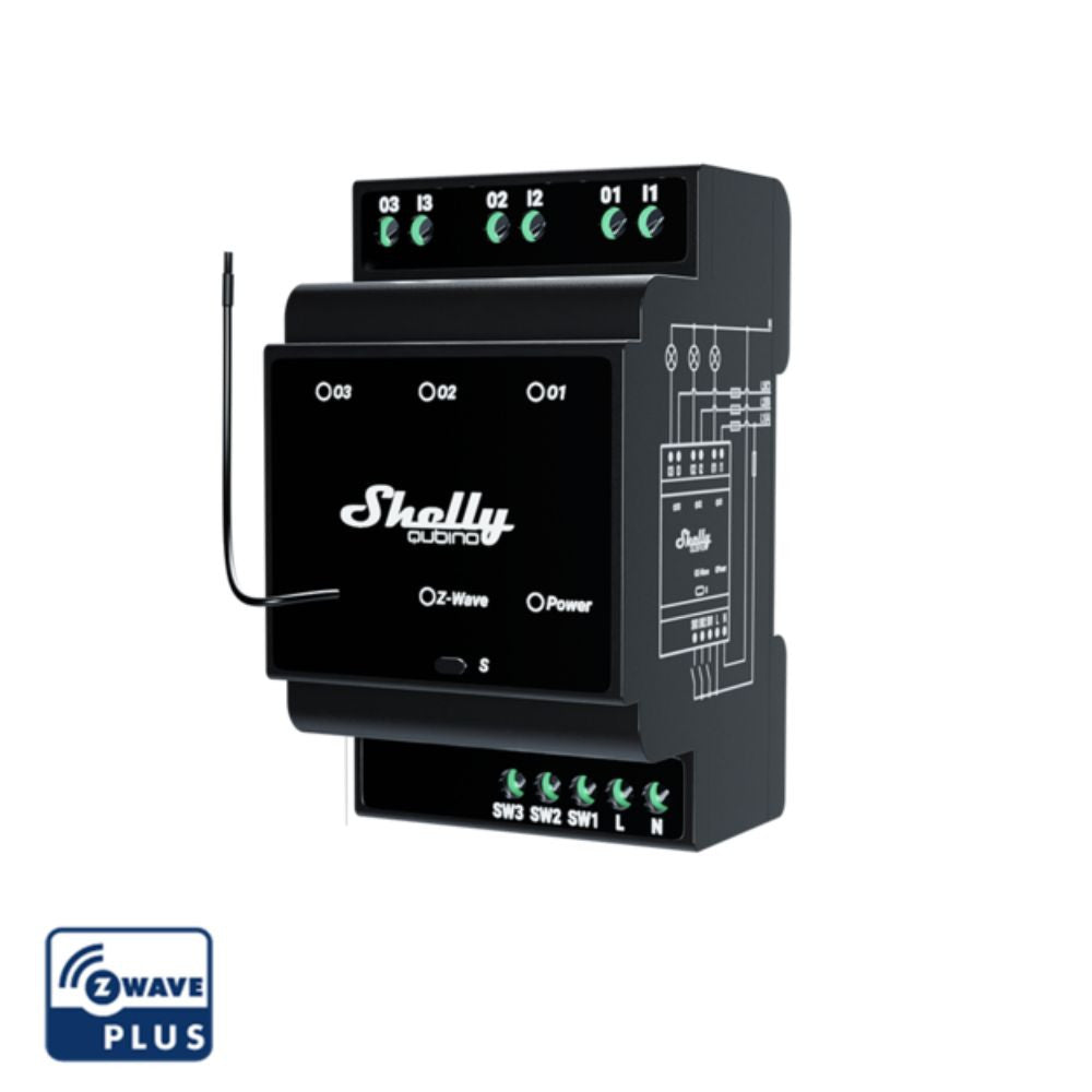Shelly Qubino Wave PRO 3 smart DIN-rail relay with 3-gang, with Z-Wave protocol