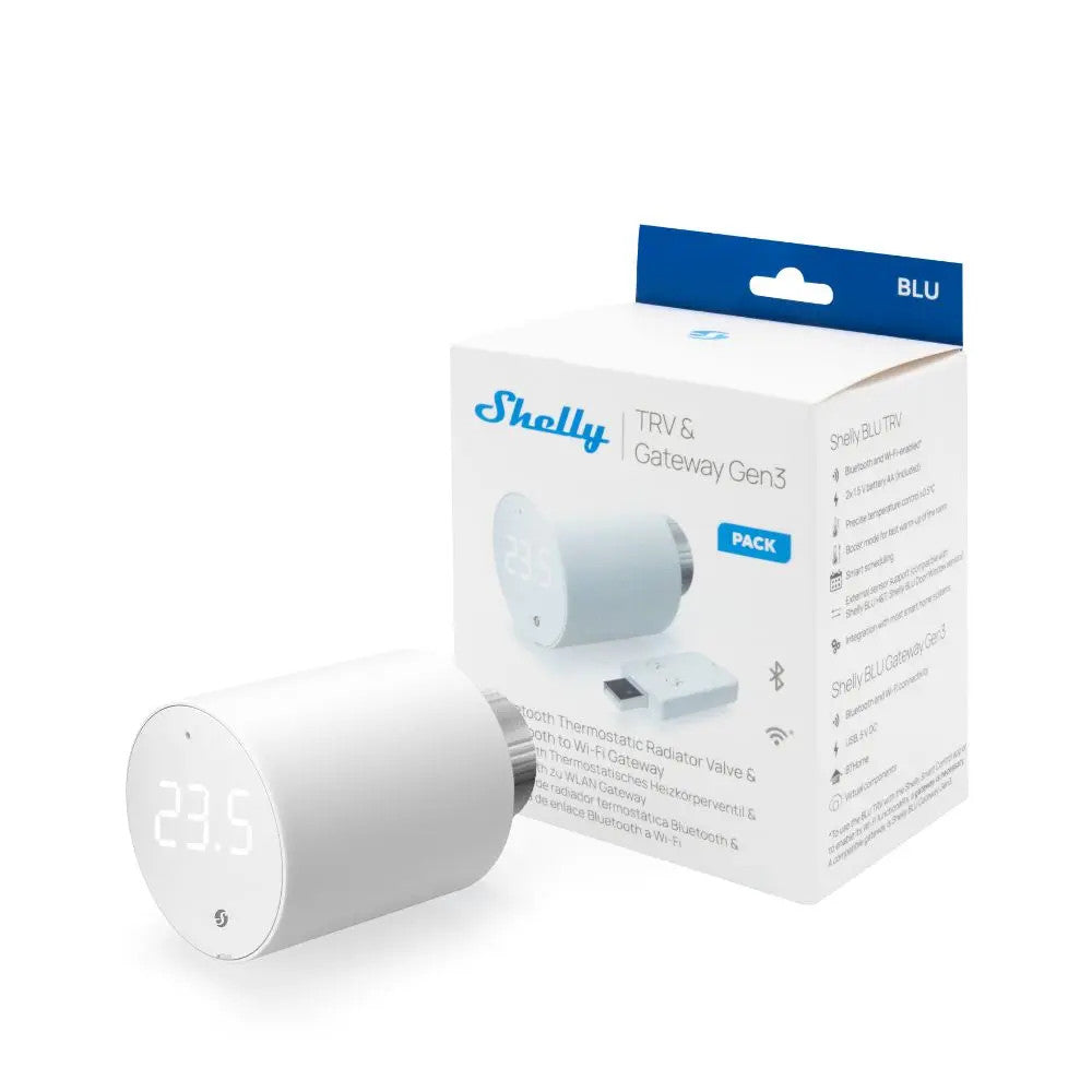 Shelly BLU TRV smart thermostatic radiator valve + Bluetooth-Wi-Fi gateway Gen3, Bluetooth, Zigbee