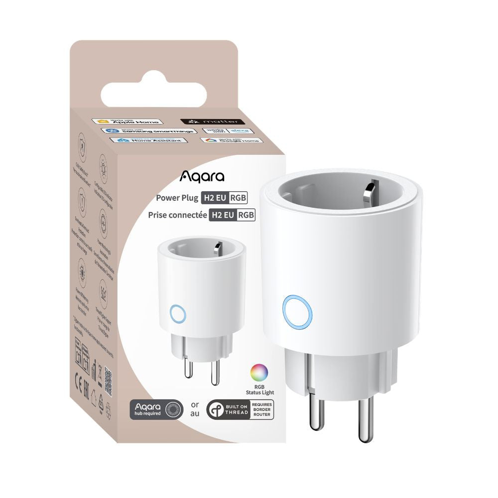 Aqara Power Plug H2 EU (RGB) – Smart plug with energy monitoring, Zigbee, Thread, Bluetooth, Matter, white (SP-P05D)