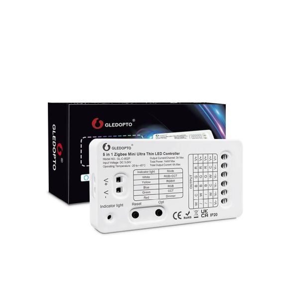 Gledopto GL-C-002P (6A), Zigbee Pro 5-in-1 Mini Ultra Thin LED controller (Zigbee+RF) 5V-24V DC, 6A
