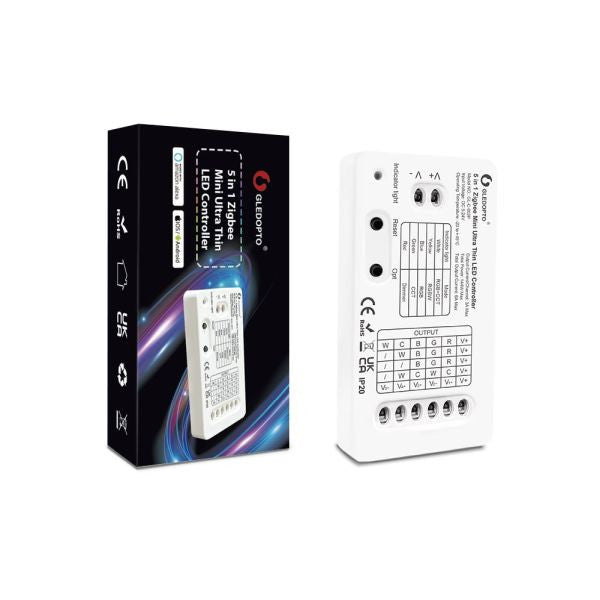 Gledopto GL-C-002P (6A), Zigbee Pro 5-in-1 Mini Ultra Thin LED controller (Zigbee+RF) 5V-24V DC, 6A