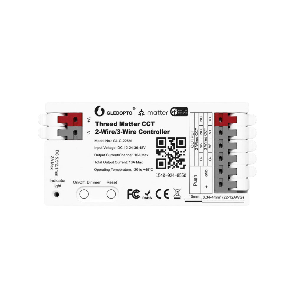Gledopto Thread Matter CCT – 2‑wire and 3‑wire LED strip controller (GL-C-226M)