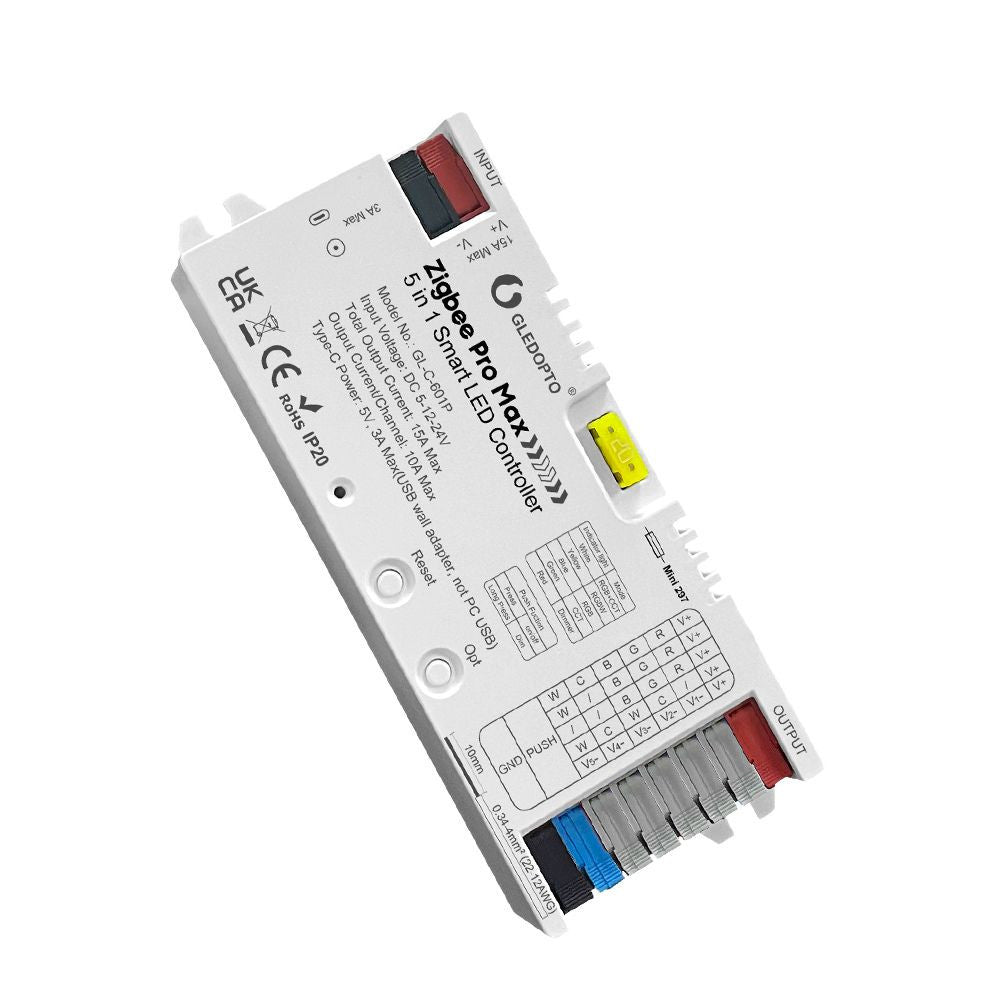 Gledopto Zigbee Pro Max –  5-in-1 LED controller, 15A, Zigbee, RF 2.4GHz (GL-C-601P)