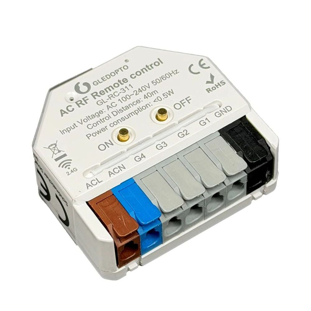 Gledopto AC RF Remote Control (GL-RC-311) – Four‑channel RF (2.4 GHz) remote control for mounting behind a switch (GL‑RC‑311)