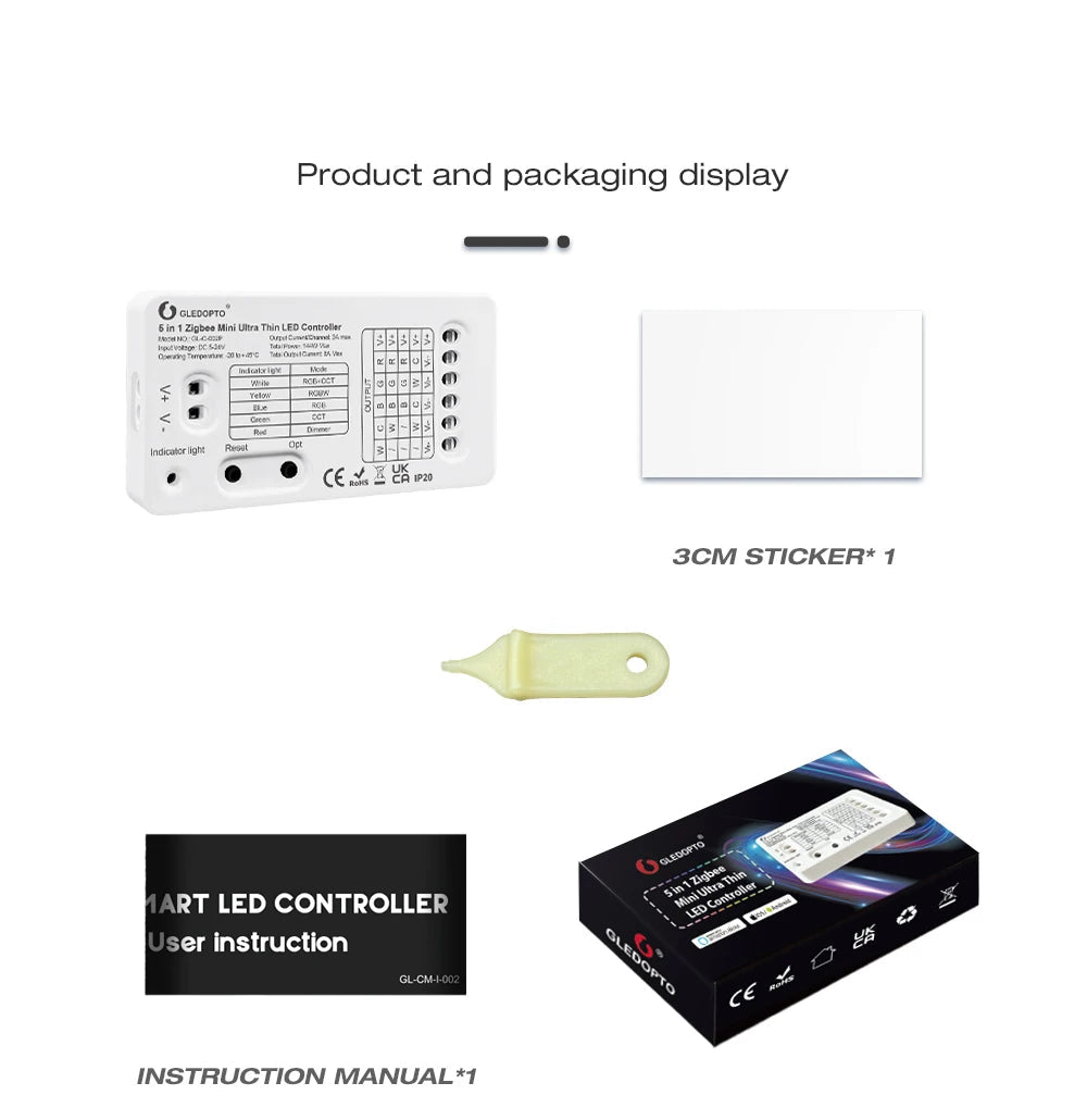 Gledopto Zigbee 3.0 DC5-24V Mini 5 in 1 RGBCCT/RGBW/RGB/CCT/Dimmer
