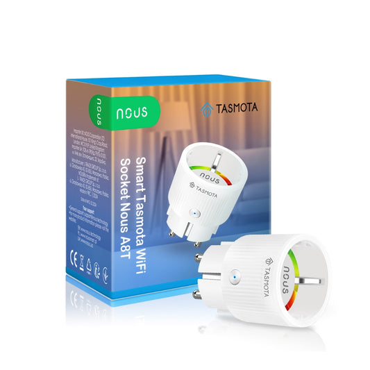 Nous A8T WiFi smart plug with power meter, Tasmota firmware, MQTT support, Matter compatible (10A/2300W)