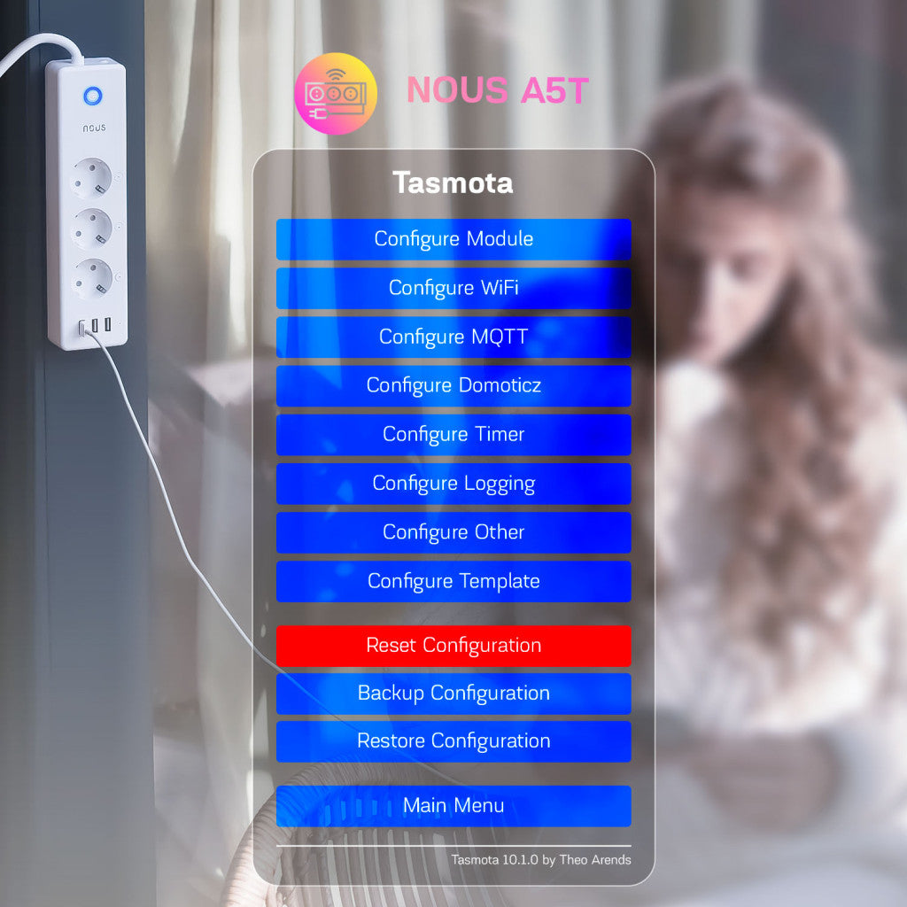 NOUS A5T smart Wi-Fi power strip (3-gang + 3 USB-A), Tasmota