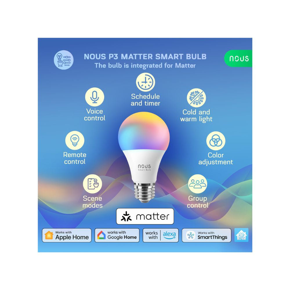 Nous P3 smart Tuya Wi-Fi RGB bulb (E27 socket), Matter compatible (2 pcs)