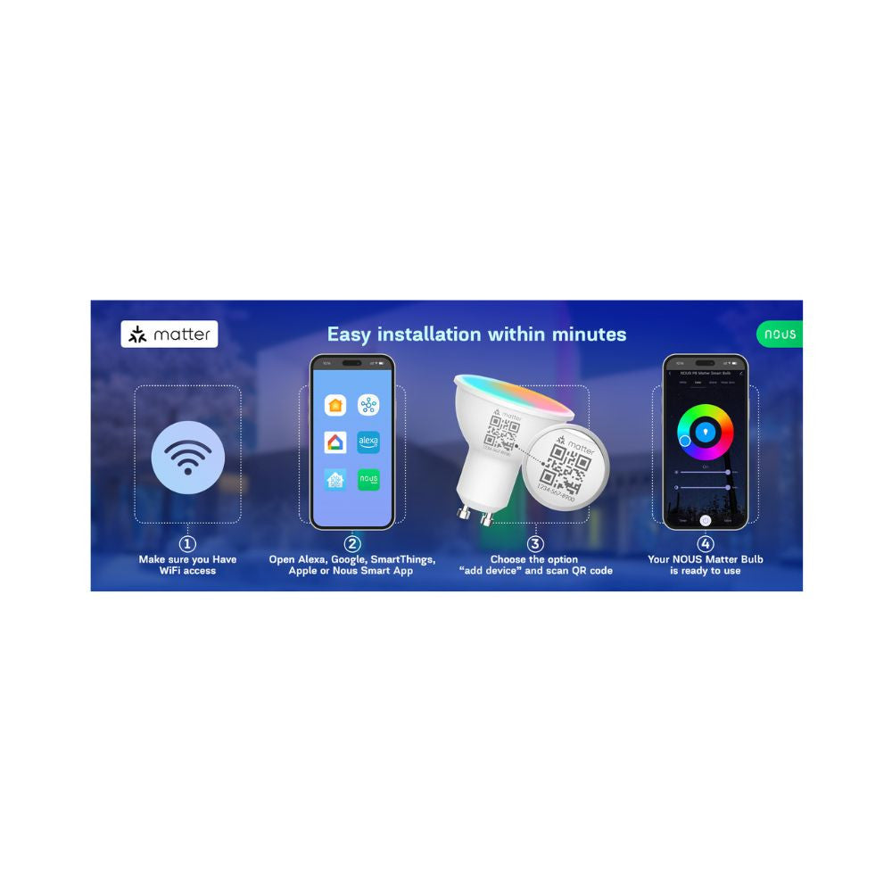 Nous P8 smart Tuya Wi-Fi RGB bulb (GU10 socket), Matter compatible, 2 pack