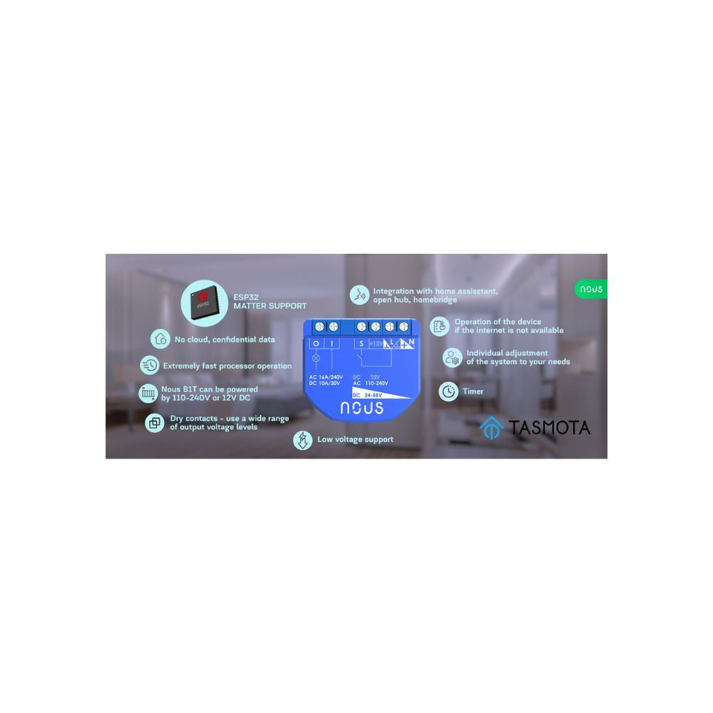 Nous B1T Smart Wi-Fi 1-gang mini relay module (Tasmota Firmware, Matter Compatible)