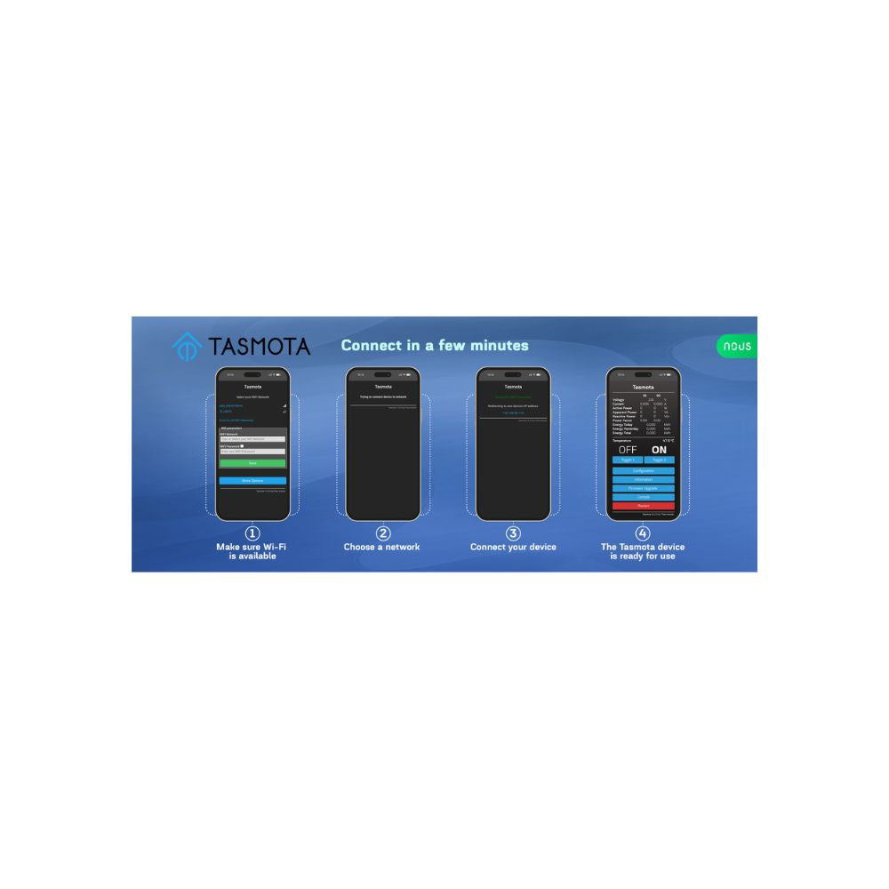 Nous B3T smart Wi-Fi 2-gang mini module, power meter, roller shutter / curtain control (Tasmota, Matter compatible)
