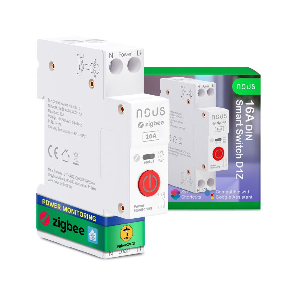 Nous D1Z - DIN-compatile smart Tuya Zigbee relay module, 16A