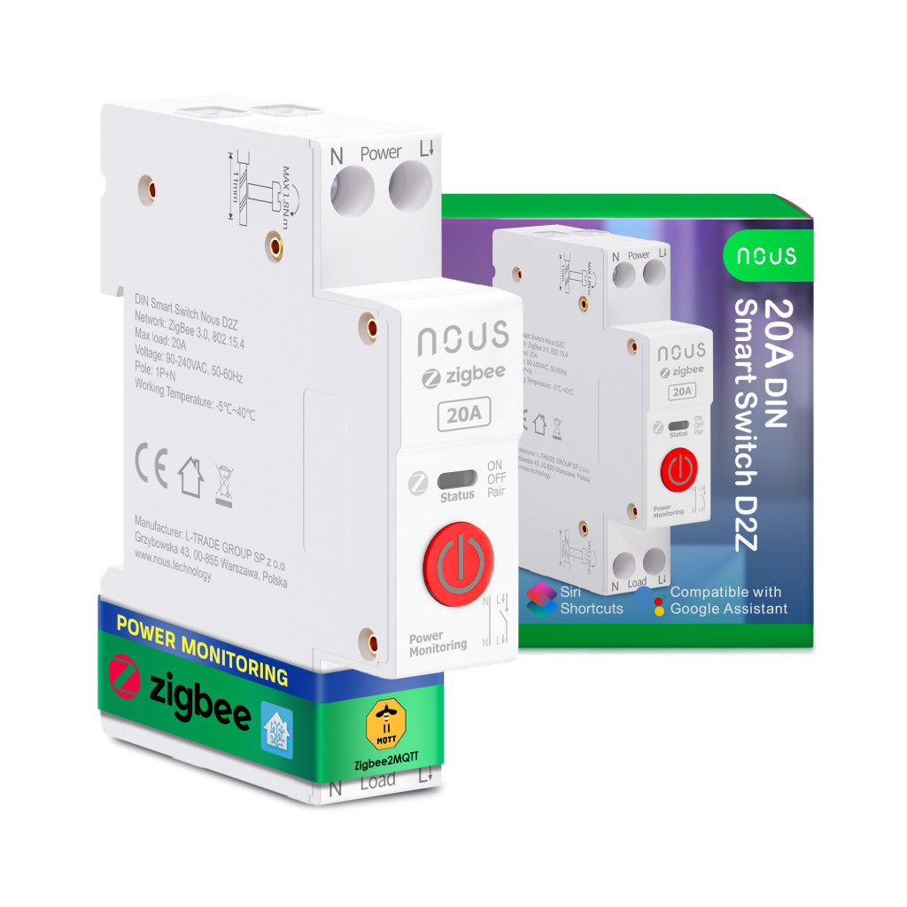 Nous D2Z Zigbee DIN Smart Switch 20A (1 channel, with PM)