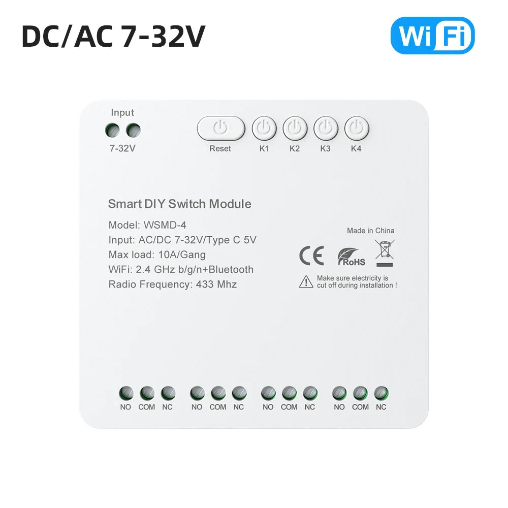 Tuya Zigbee-Schaltmodul, 4 Kanäle, 7–32 V/85–250 V
