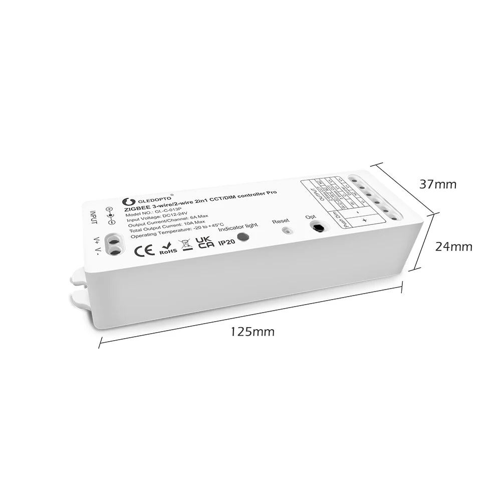 GLEDOPTO 2 Wires CCT/DIM ZigBee 3.0 Smart LED Strip Controller