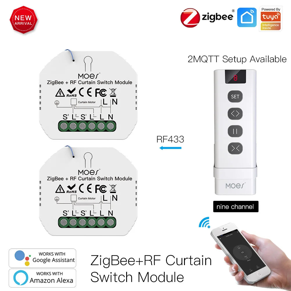 MOES ZigBee Smart RF433 Curtain Switch Module