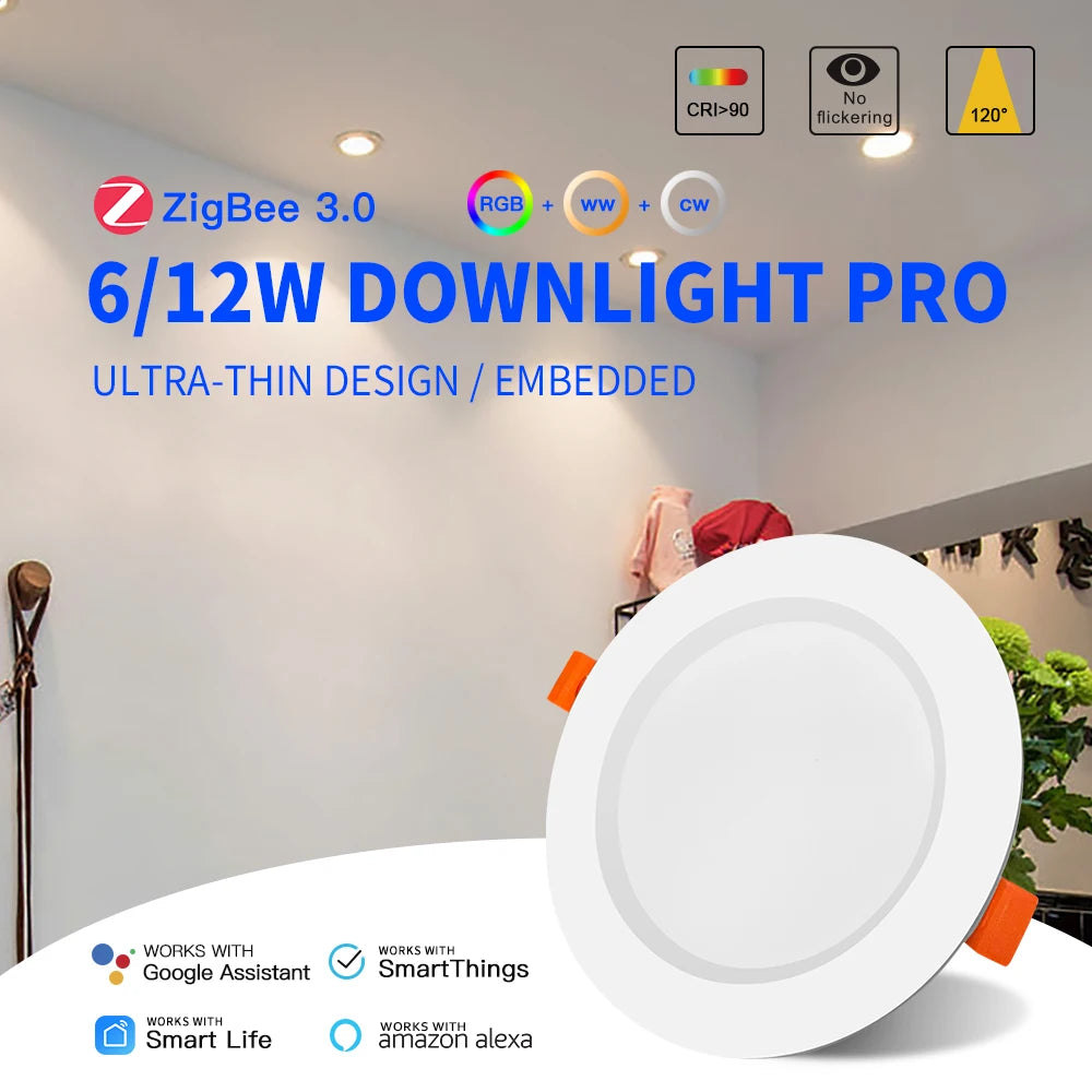 GLEDOPTO ZigBee3.0 6W 12W 3.5 Inch RGBCCT LED Downlight CRI 90+