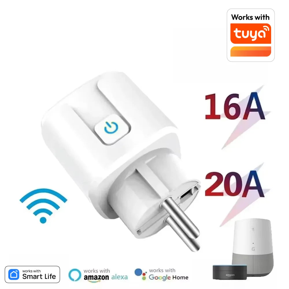 Tuya WiFi Smart Plug Socket EU 16/20A with Power Monitoring Timing Voice Control Works with Alexa Google Home Smart Life