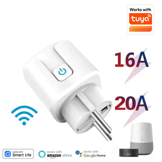 Tuya WiFi Smart Plug Socket EU 16/20A with Power Monitoring Timing Voice Control Works with Alexa Google Home Smart Life