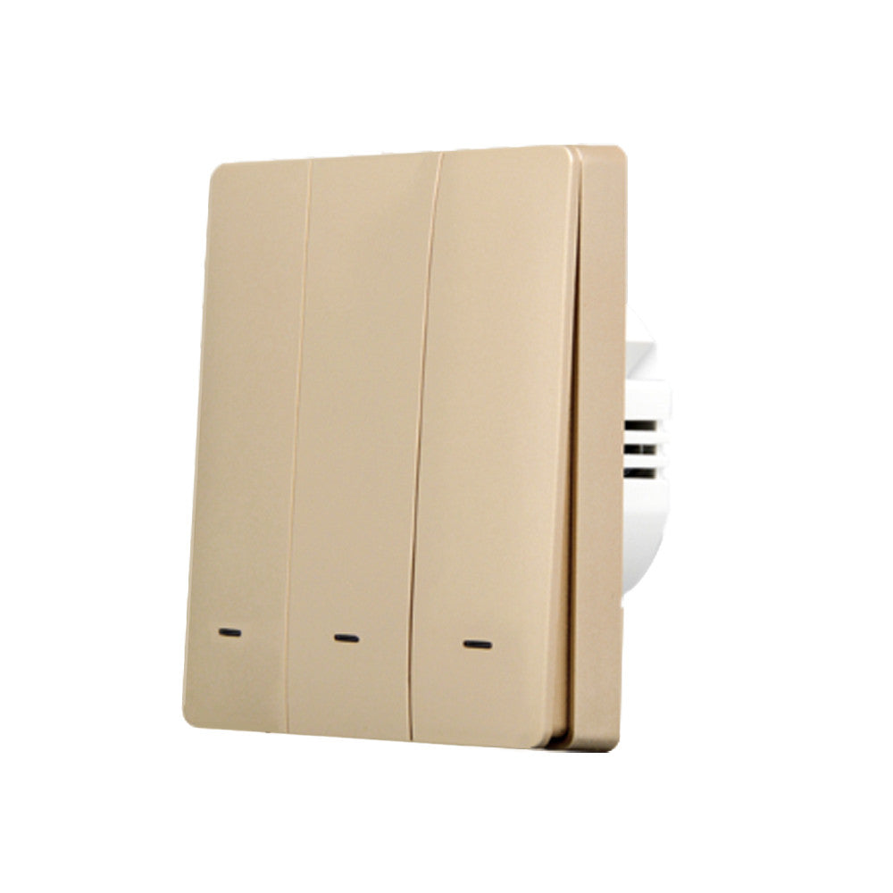 SmartWise B63 UNI Wi-Fi + eWeLink-Remote, 3-gang smart wall switch, universial wiring, physical push-button, gold colour