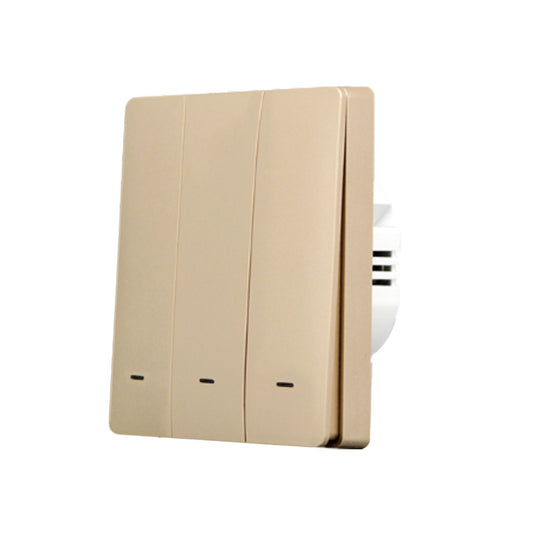 SmartWise B63 UNI Wi-Fi + eWeLink-Remote, 3-gang smart wall switch, universial wiring, physical push-button, gold colour