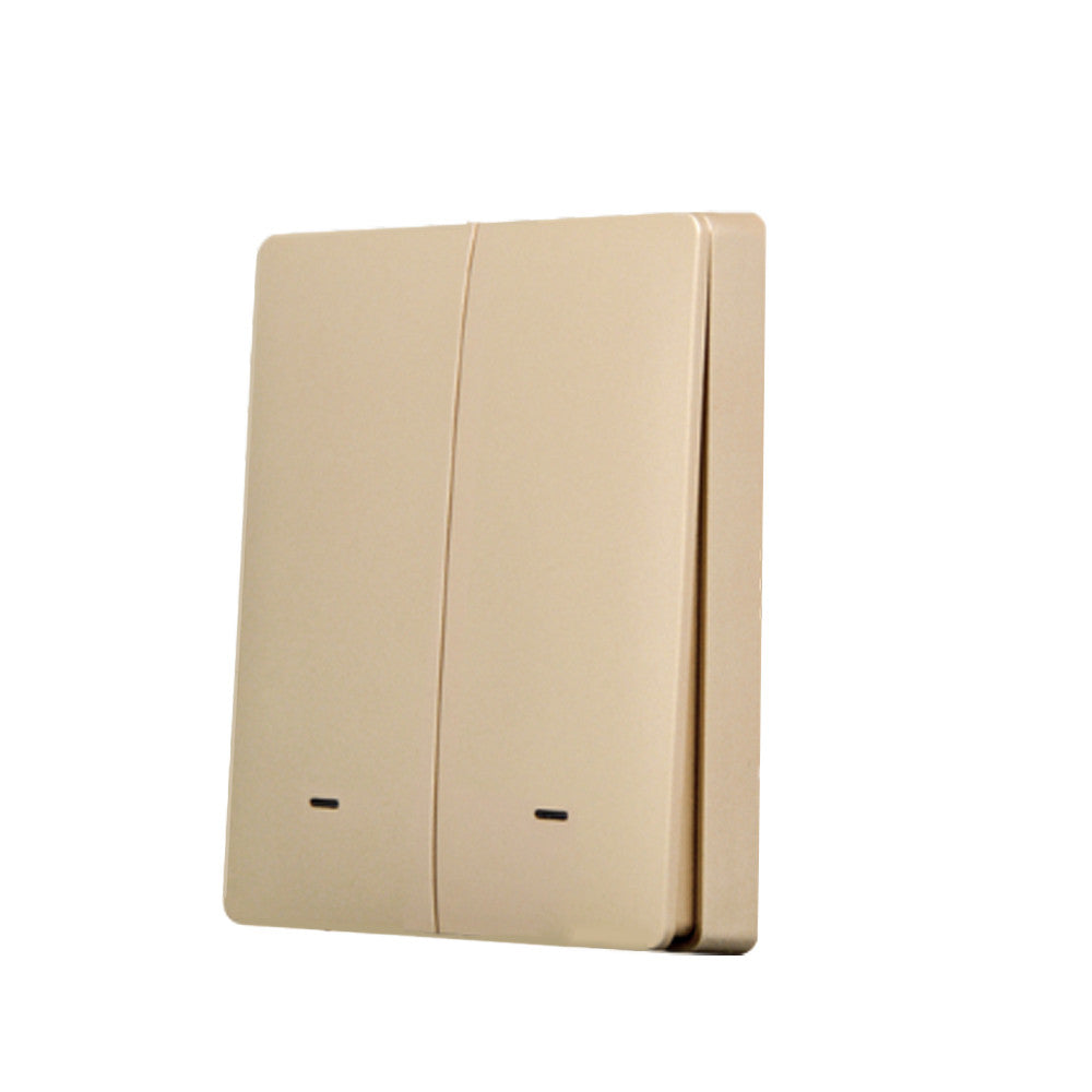 SmartWise BRGD2, a 2-button wireless RF wall switch, with gold colour front panel