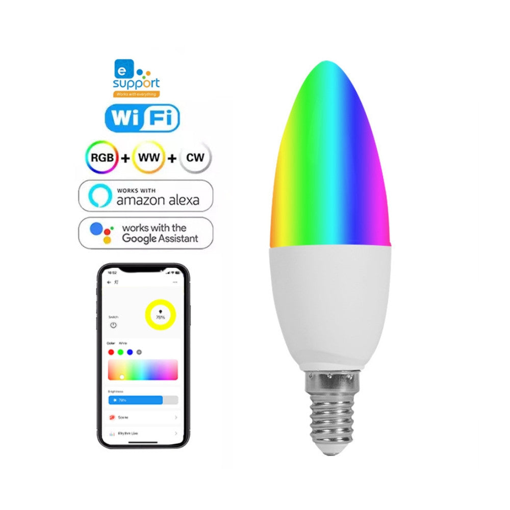 SmartWise E14 Wi-Fi + eWeLink-Remote (Bluetooth) smart bulb, 5W, adjustable warm/cold white + RGB color light