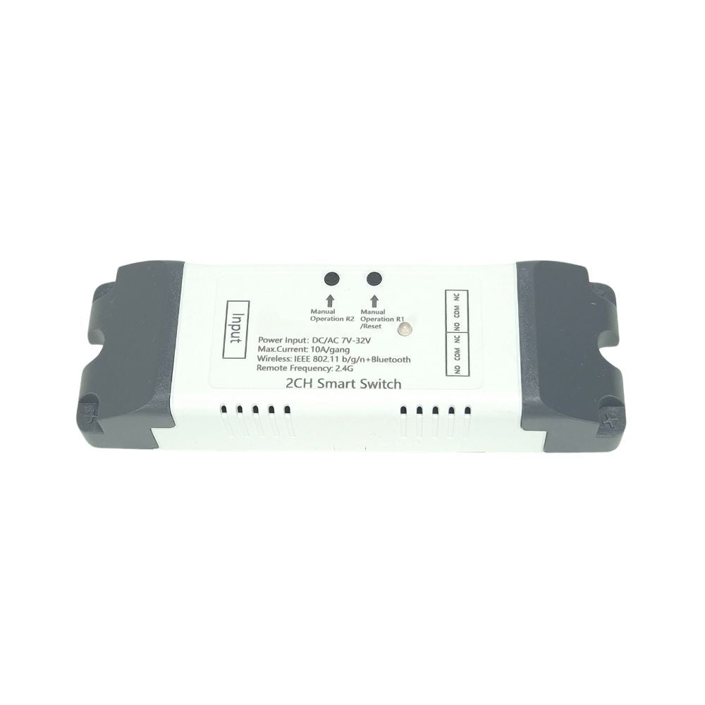 SmartWise 5V-32V Wi-Fi + Bluetooth 2-gang smart relay switch, NO/NC, dry contact, momentary, interlock, eWeLink compatible