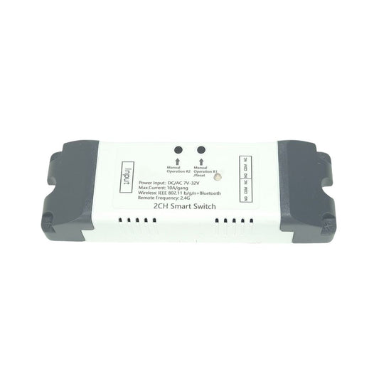 SmartWise 5V-32V Wi-Fi + Bluetooth 2-gang smart relay switch, NO/NC, dry contact, momentary, interlock, eWeLink compatible