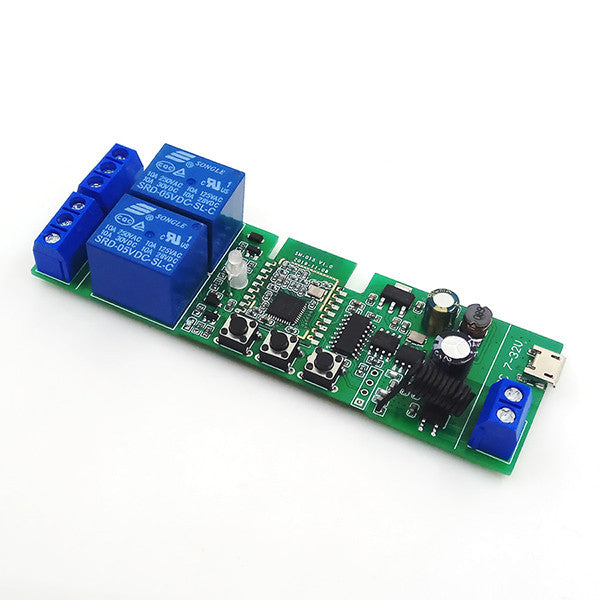 SmartWise 5V-32V 2-gang smart relay switch, with dry contact and momentary switch, Zigbee + RF