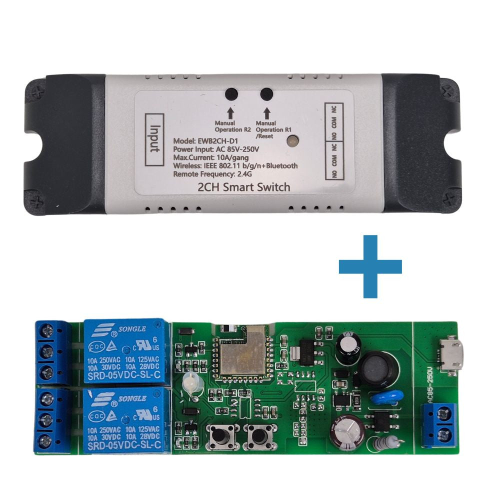 SmartWise 85V-250V AC Wi-Fi + eWeLink-Remote 2-gang smart relay switch, NO/NC, dry contact, momentary switch