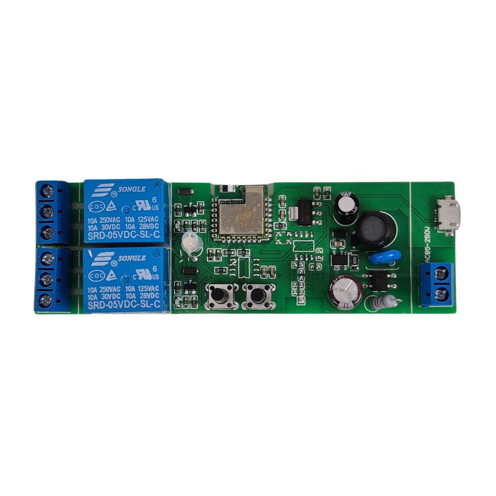 SmartWise 85V-250V AC Wi-Fi + eWeLink-Remote 2-gang smart relay switch, NO/NC, dry contact, momentary switch
