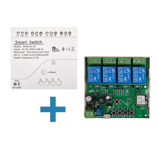 SmartWise 85V-250V AC Wi-Fi + eWeLink-Remote 4-gang smart relay switch, NO/NC, dry contact, momentary switch