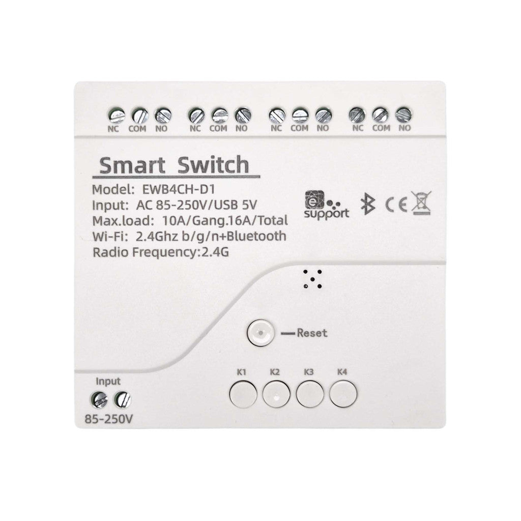 SmartWise 85V-250V AC Wi-Fi + eWeLink-Remote 4-gang smart relay switch, NO/NC, dry contact, momentary switch
