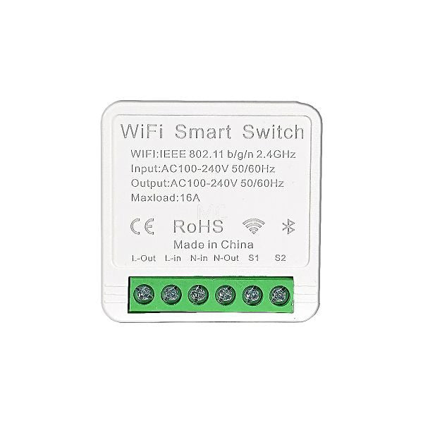 SmartWise Mini BT (WiFi + Bluetooth) eWeLink app compatible smart relay (16A), for wired and wireless wall switches