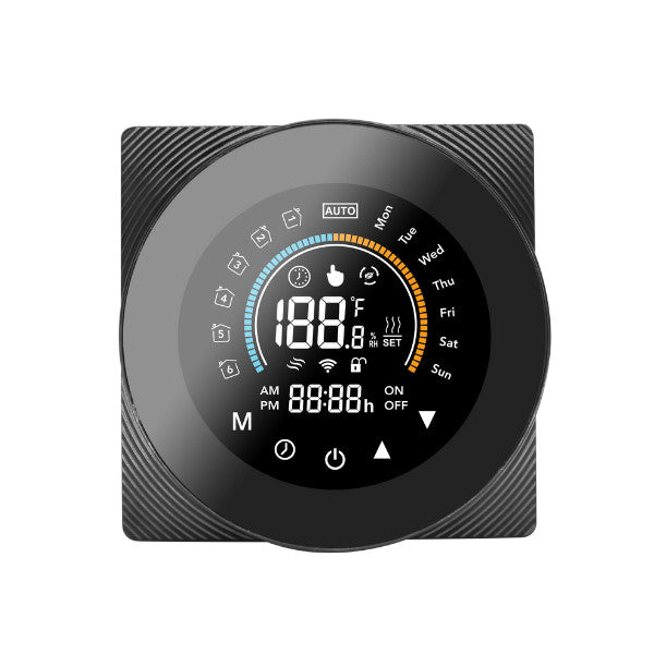 SmartWise WiFi smart thermostat, eWeLink app compatible, Type 'C' (dry contact), black front panel, colour touch display