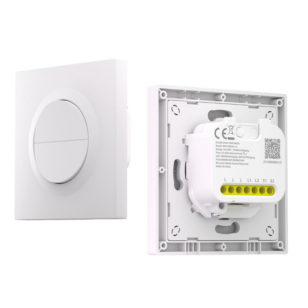 SONOFF Orb-ZBW2L 2-Gang Zigbee Smart Switch (No Neutral) – dual-channel, live-wire only switch, Zigbee, white (MINI-ZB2GS-L-E)
