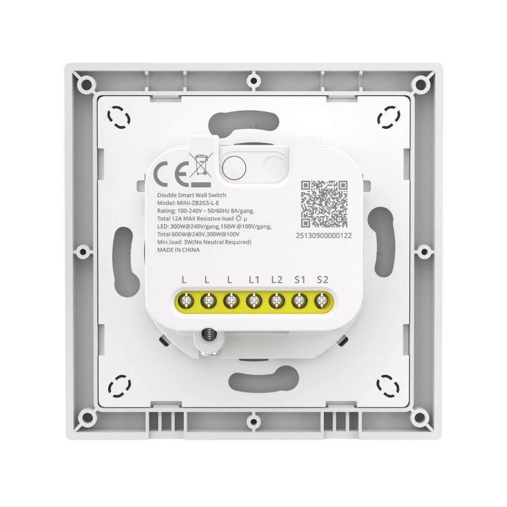 SONOFF Orb-ZBW2L 2-Gang Zigbee Smart Switch (No Neutral) – dual-channel, live-wire only switch, Zigbee, white (MINI-ZB2GS-L-E)